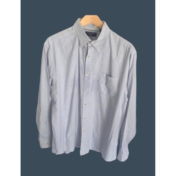 ROUNDTREE & YORKE-Blue Stripe Button-Down Shirt Men Size X-Large Business Casual - Picture 1 of 5